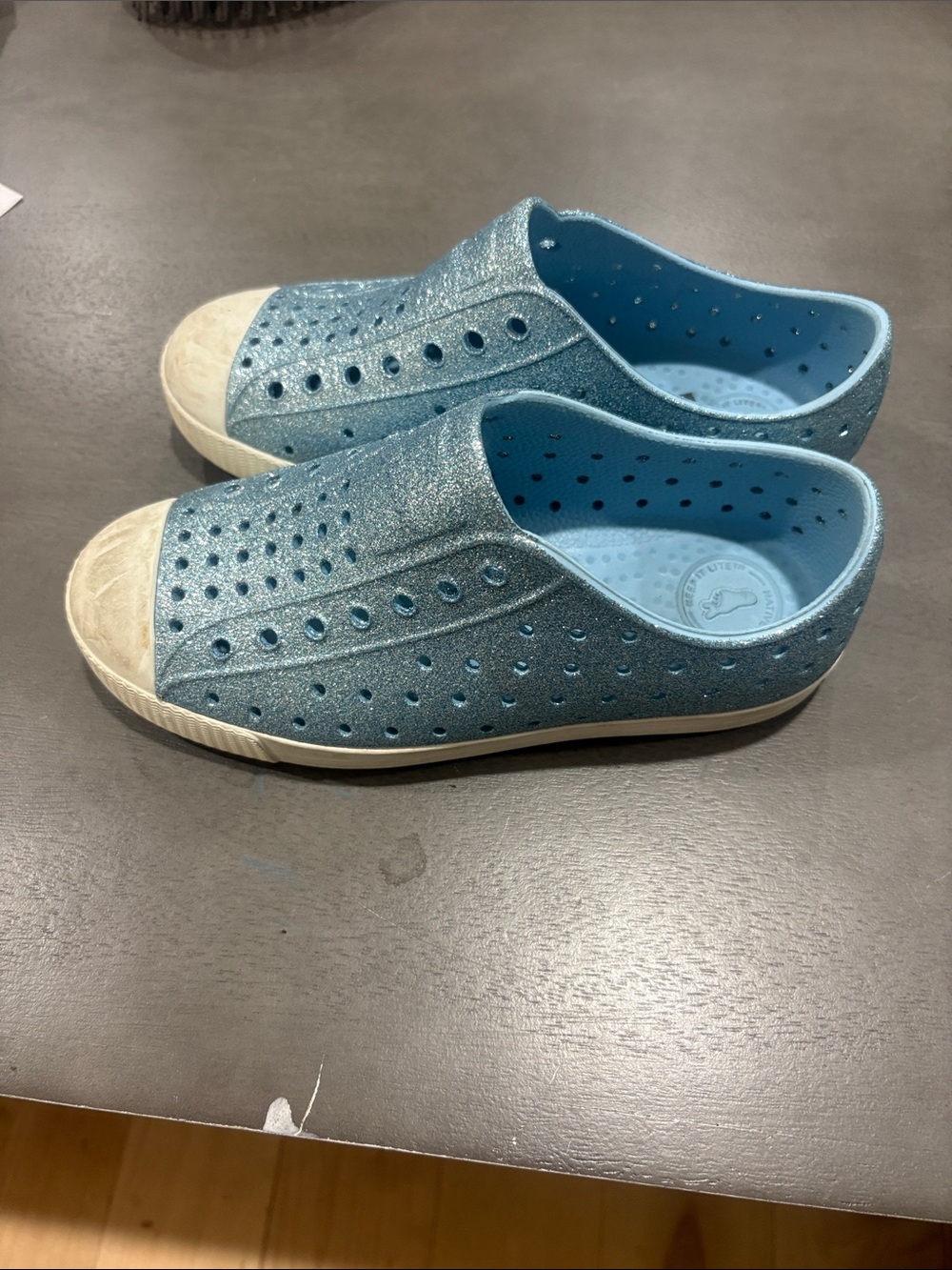 Native Kids Glitter Slip-On Sneakers in Light Blue